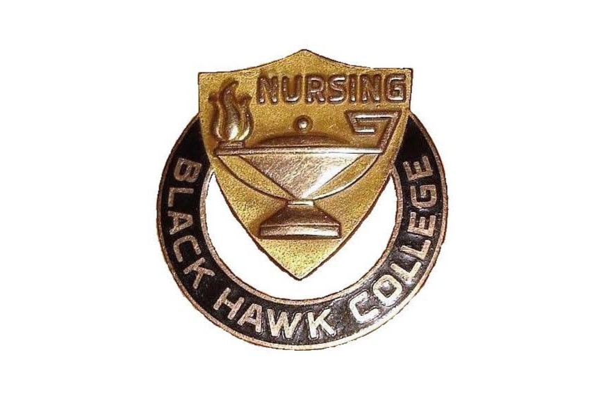 Black Hawk College Nursing circular metal pin