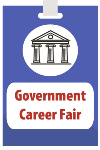 illustration of name badge with text Government Career Fair