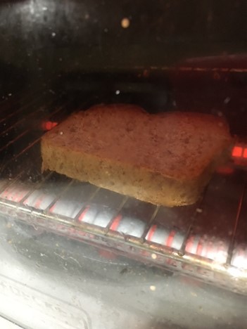 Bread in oven.