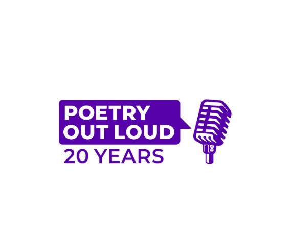 Poetry Out Loud purple and white logo with vintage microphone