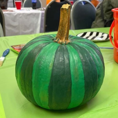 pumpkin painted to look like a watermelon