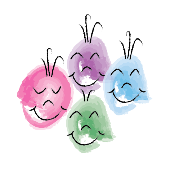 illustration of 4 smiling colorful faces