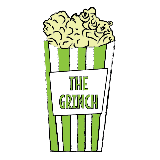 illustration of box of popcorn with text The Grinch on it