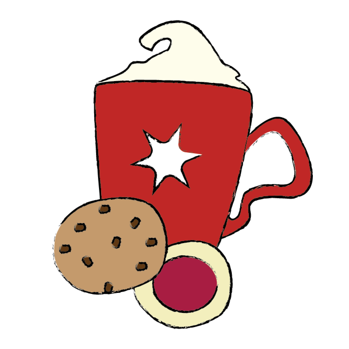 illustration of mug of cocoa and two cookies