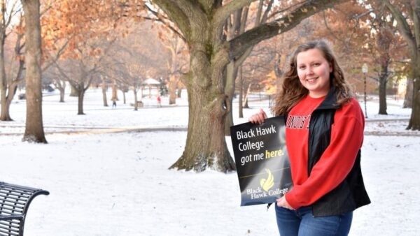 student in snow