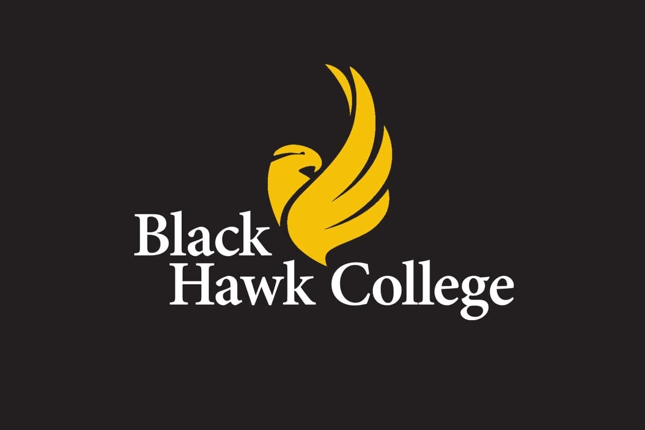 Black Hawk College logo on a black background.