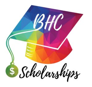 illustration of graduation cap & tassel with dollar sign and text BHC scholarships