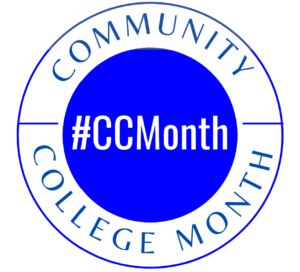 circular logo with #CCMonth in the middle and Community College Month on the edge