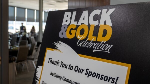 Black & Gold Celebration sign with Thank you to our sponsors