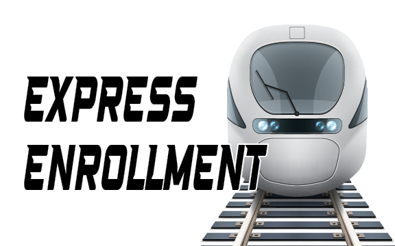 illustration of bullet train with text Express Enrollment