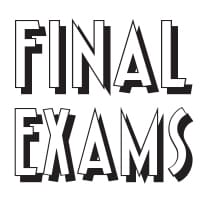 final exams stacked text