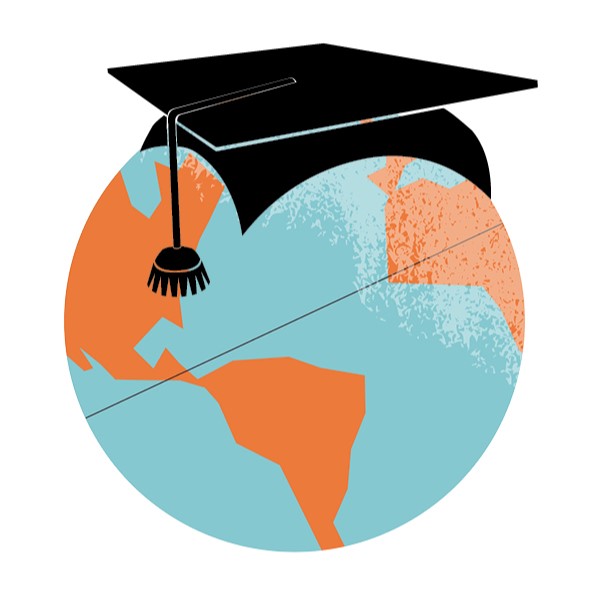 illustration of globe with graduation cap