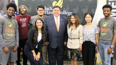 6 BHC students & their advisor with Illinois Gov. JB Pritzker