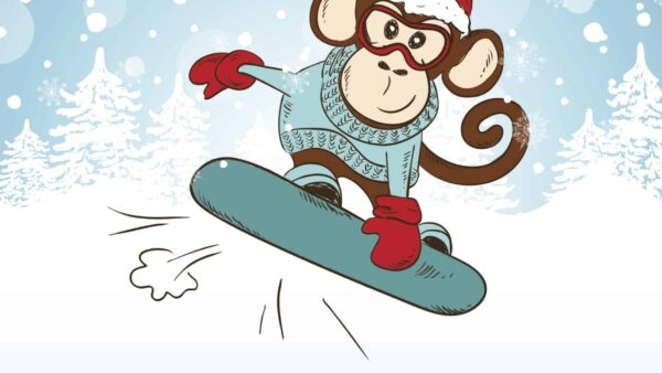 Happy Holidays! monkey on snowboard