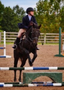 hunt seat rider on horse jumping fence