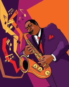 illustration of jazz musician playing saxophone