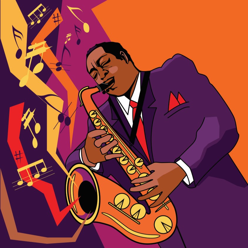 illustration of jazz musician playing saxophone