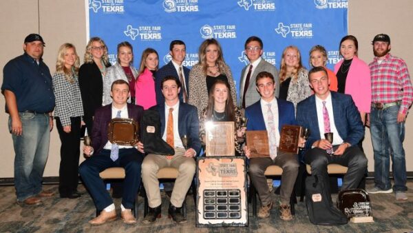 5 people seated with awards and 12 people standing