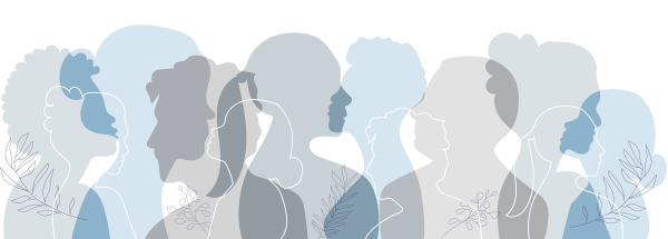 Illustration of 12 heads in silhouette