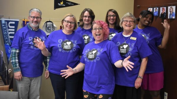 advising staff wearing We Love Transfer Students t-shirts