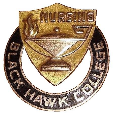 Black Hawk College Nursing circular metal pin