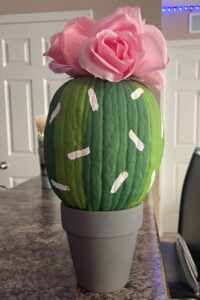 pumpkin painted to look like a cactus