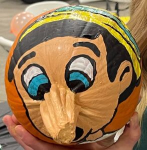 pumpkin painted to look like Pinocchio