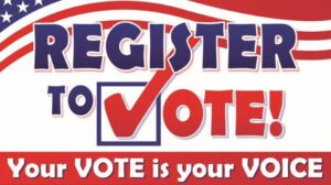 Register to vote banner with american flag