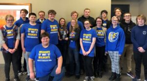 group of students with 2nd place plaque