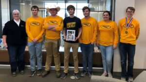 group of students with 3rd place plaque