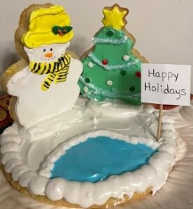 snowman, Christmas tree and pond iced cookies